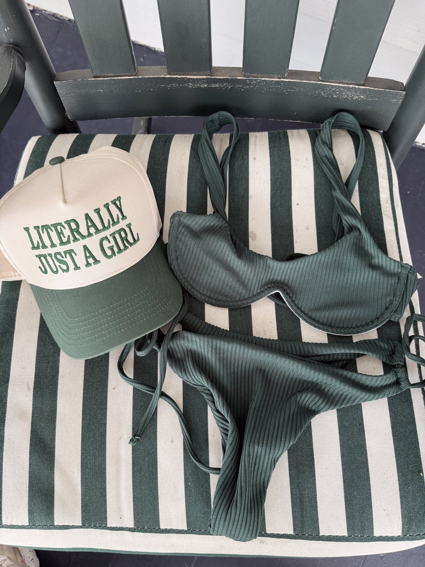 Forest Green Literally Just a Girl Trucker Hat - costal.customs