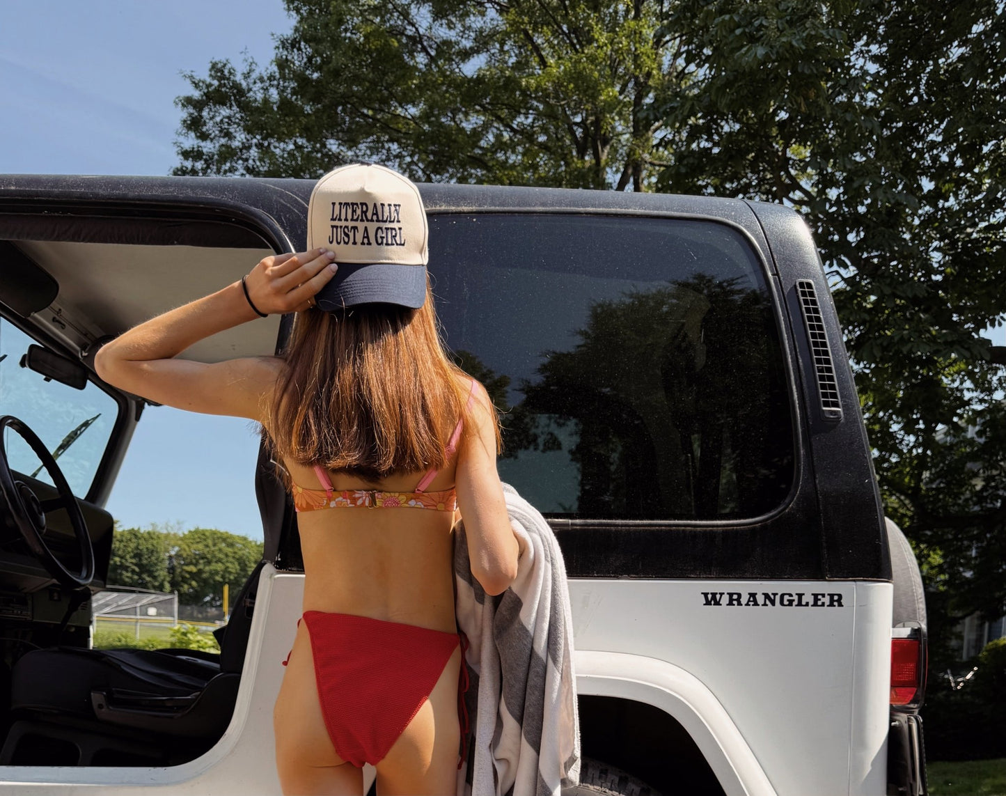 Navy Literally Just a Girl Trucker Hat - costal.customs
