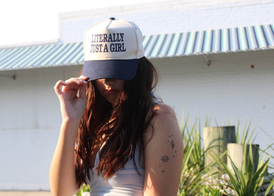 Navy Literally Just a Girl Trucker Hat - costal.customs