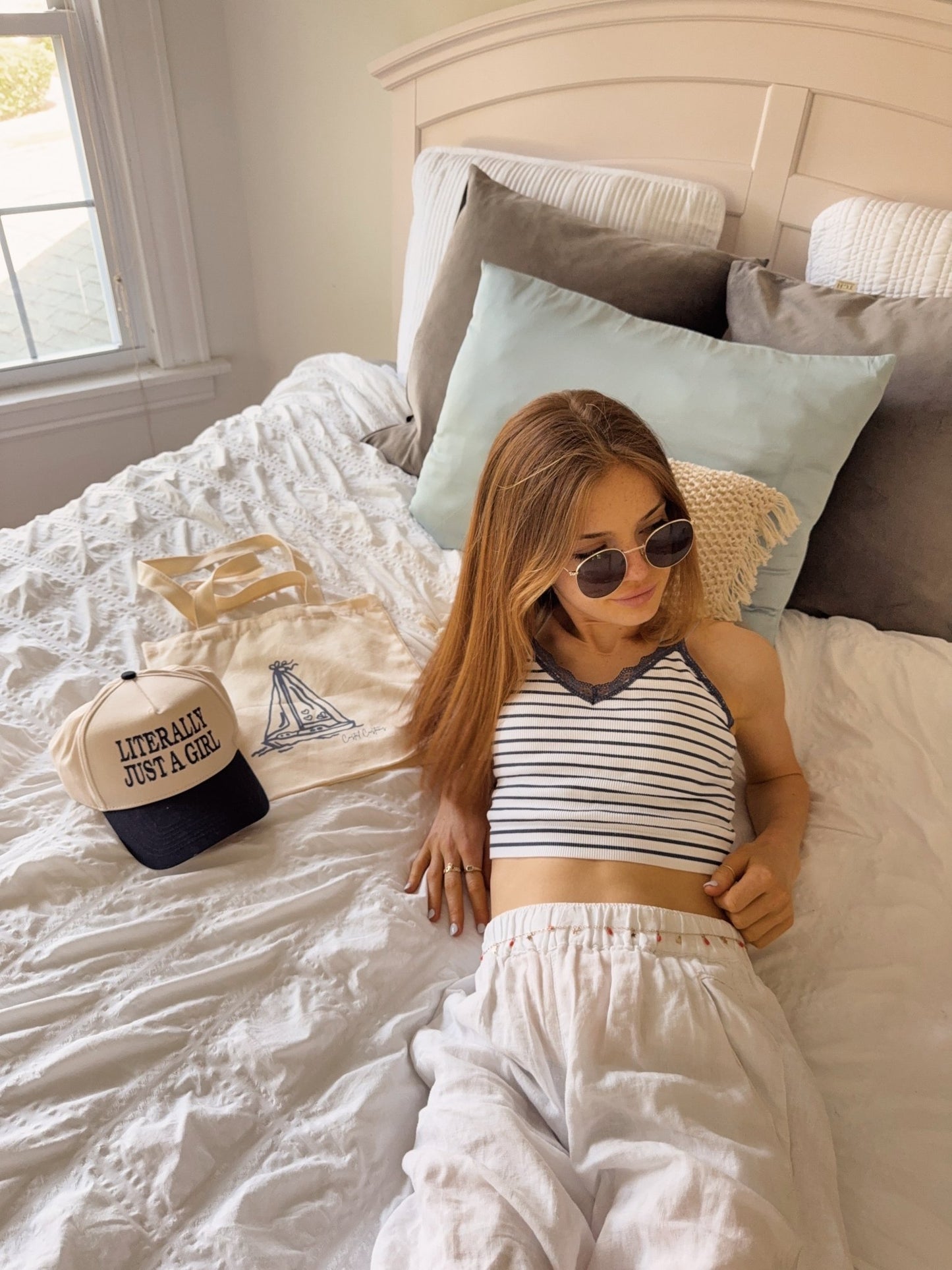 Navy Literally Just a Girl Trucker Hat - costal.customs