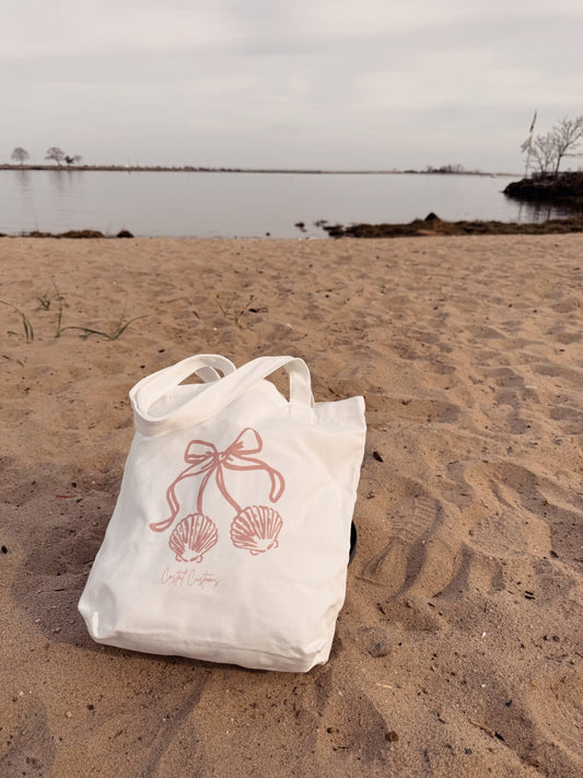 Costal Pink Bow Seashell Tote - costal.customs