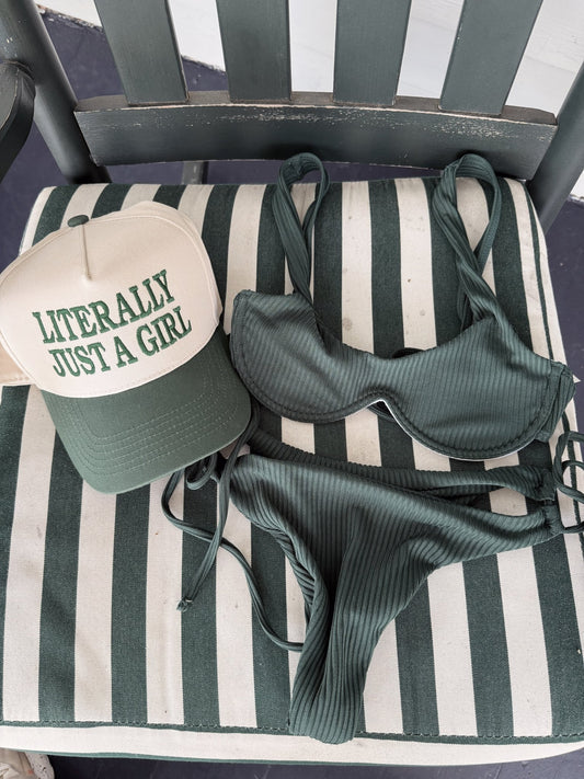 Forest Green Literally Just a Girl Trucker Hat - costal.customs